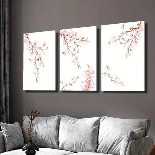 3pcs Vibrant Sakura Watercolor Branches Wall Art Set Canvas Framed 40x60cm - High Quality Print 100% Australian Made Wall Canvas Ready to Hang