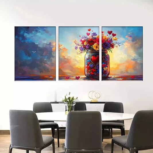 3pcs  Vibrant Floral Jar Colorful Sunset Bouquet  Wall Art Set Canvas Framed 40x60cm - High Quality Print 100% Australian Made Wall Canvas Ready to Hang