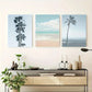 3pcs Serene Beach Palm Tree Blue Tones Metal Print Ready to Hang Art
