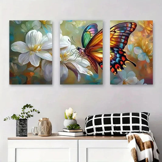3pcs Colorful Butterfly and Flower Nature Metal Print Ready to Hang Art