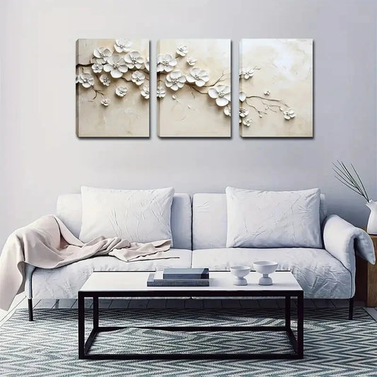 3pcs White Plum Blossom Metal Print Ready to Hang Art