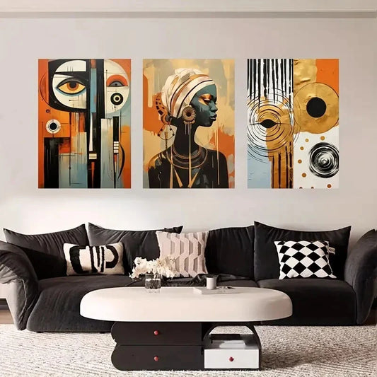 3pcs Vibrant Geometric & Floral Designs Metal Print Ready to Hang Art