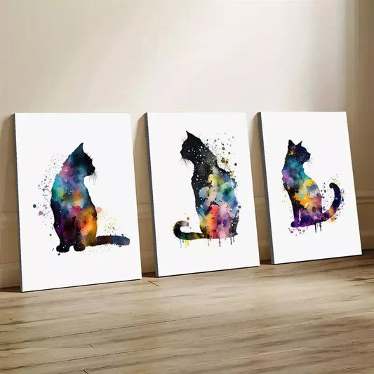 3pcs Modern Feline Cat Watercolor Aesthetic Wall Art Set Canvas Framed 40x60cm - High Quality Print 100% Australian Made Wall Canvas Ready to Hang