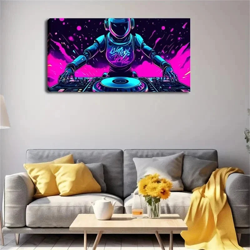 DJ table DJing Colorful Wall Art Canvas Office Home Room Framed 120x60cm