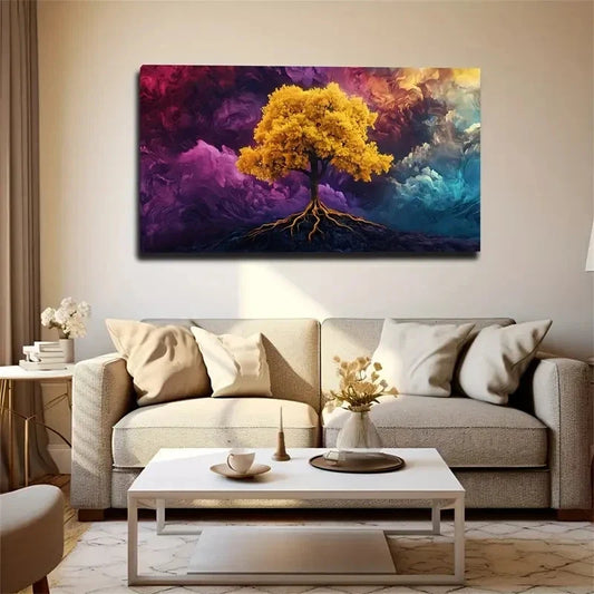 Bright Golden Trees Creative Wall Art Canvas Office Home Room Framed 80x45cm