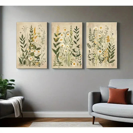 3pcs  Vintage Wildflower Posters with Daisy & Sage Metal Print Ready to Hang Art