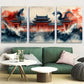3pcs Twin Dragons Japanese Building Metal Print Ready to Hang Art