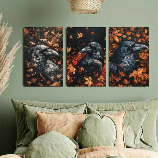 3pcs Crow Retro Halloween Metal Print Ready to Hang Art