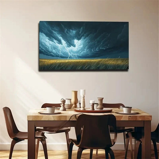 Dark Clouds Over Grassland Wall Art Canvas Office Home Room Framed 120x60cm