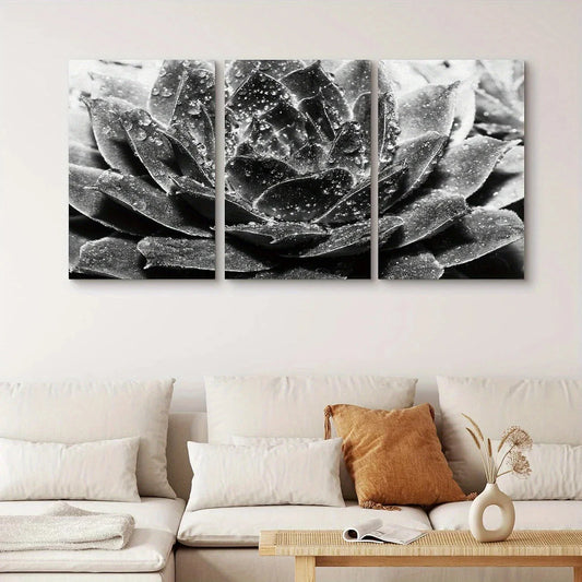 3pcs Blooming White Rose Succulent Floral Metal Print Ready to Hang Art