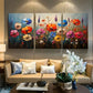 3pcs Vibrant Spring Wildflower Meadow Metal Print Ready to Hang Art
