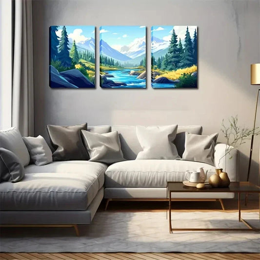 3pcs Pine Wood Landscape Wall Art Set Canvas Framed 40x60cm - High Quality Print 100% Australian Made Wall Canvas Ready to Hang
