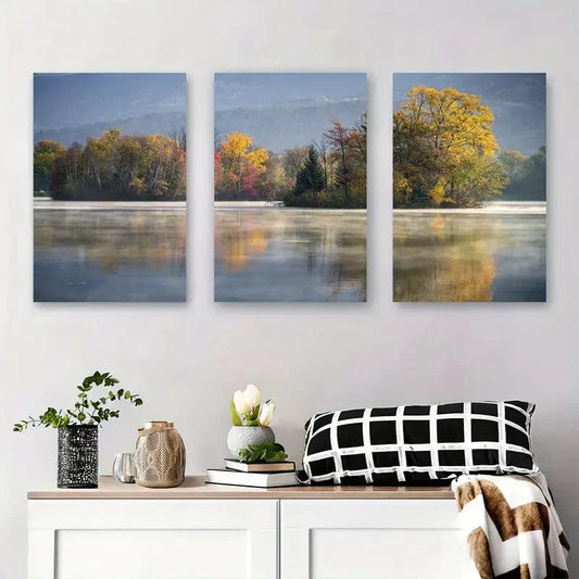 3pcs Reflections of Trees and Mountains Metal Print Ready to Hang Art