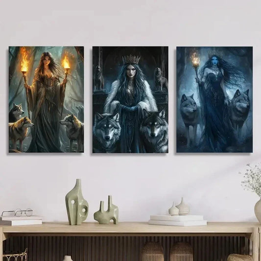 3pcs Ancient Greek Mythology &amp; Wolf Magic, Metal Print Ready to Hang Art