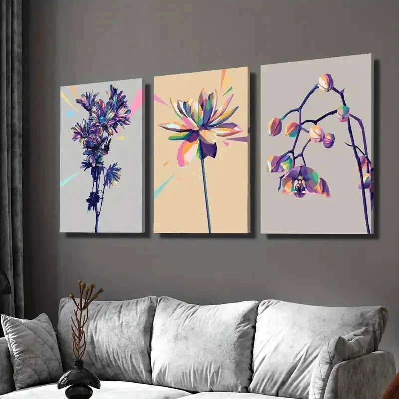 3pcs Three Dimensional Purple Orchids Wall Art Set Canvas Framed 40x60cm - High Quality Print 100% Australian Made Wall Canvas Ready to Hang