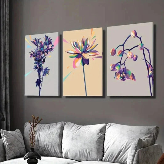 3pcs Three Dimensional Purple Orchids Wall Art Set Canvas Framed 40x60cm - High Quality Print 100% Australian Made Wall Canvas Ready to Hang