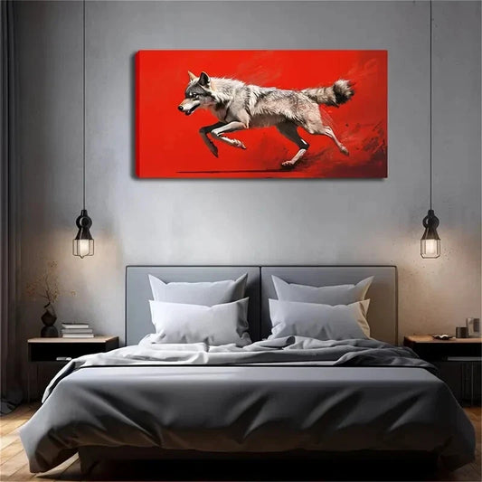 Wolf Motion With Red Abstract Wall Art Canvas Office Home Room Framed 120x60cm