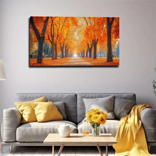 Forest Road Surrounded Tcrees Wall Art Canvas Office Home Room Framed 120x60cm