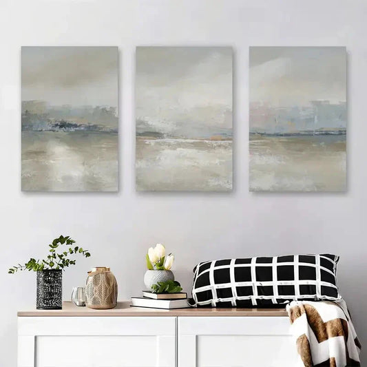 3pcs Soft Pastel Brushstrokes in Neutral Tones Metal Print Ready to Hang Art