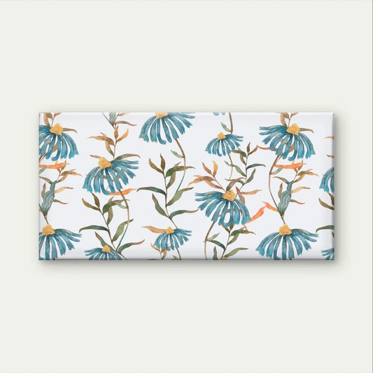 Blue Watercolor Daisy Floral Pattern Wall Art Canvas Office Home Framed 80x45cm