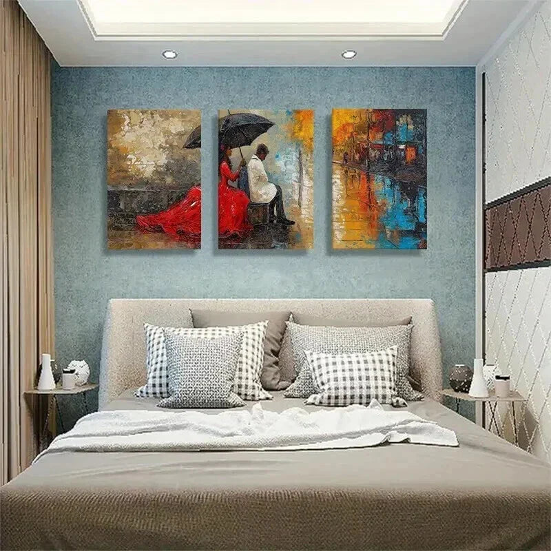 3pcs Elegant Red & White Figures Against Perfect Wall Art Set Canvas Framed 40x60cm - High Quality Print 100% Australian Made Wall Canvas Ready to Hang