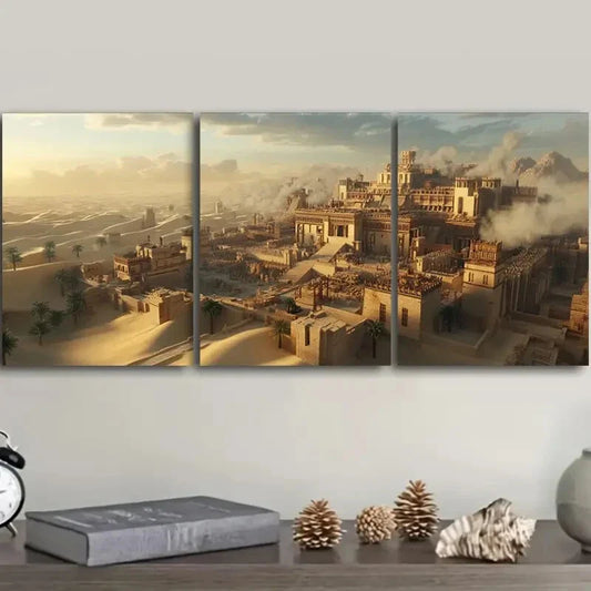 3pcs Featuring a Photograph of an Ancient City Metal Print Ready to Hang Art
