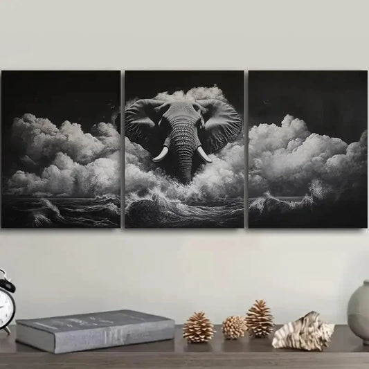 3pcs Elephant in Cloud Design, Metal Print Ready to Hang Art