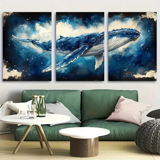 3pcs Humpback Whale Watercolor Metal Print Ready to Hang Art
