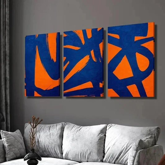 3pcs Orange & Blue Hand in Hand Design Wall Art Set Canvas Framed 40x60cm - High Quality Print 100% Australian Made Wall Canvas Ready to Hang