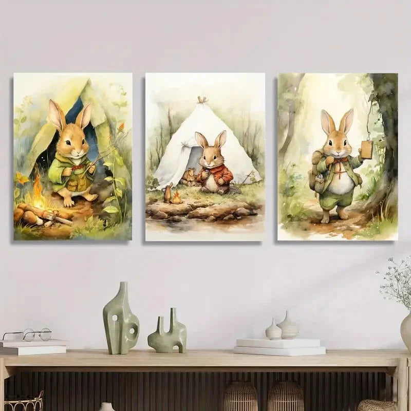3pcs Deco Classic Modern Cartoon Bunny Metal Print Ready to Hang Art