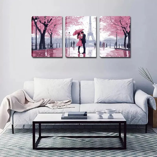 3pcs Pink Trees, Paris Tower, Lovers, Wall Art Set Canvas Framed 40x60cm - High Quality Print 100% Australian Made Wall Canvas Ready to Hang