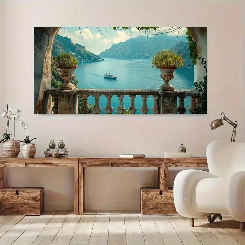 Mediterranean Sea Boats wall canvas office home room framed 120x60cm