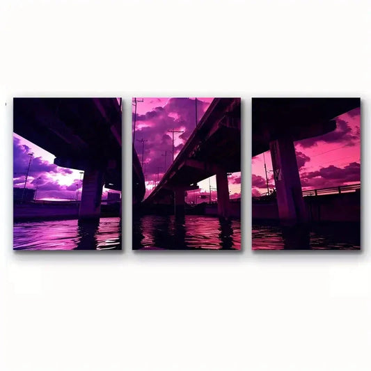 3pcs Iconic Bridge Modern Urban Skyline Metal Print Ready to Hang Art