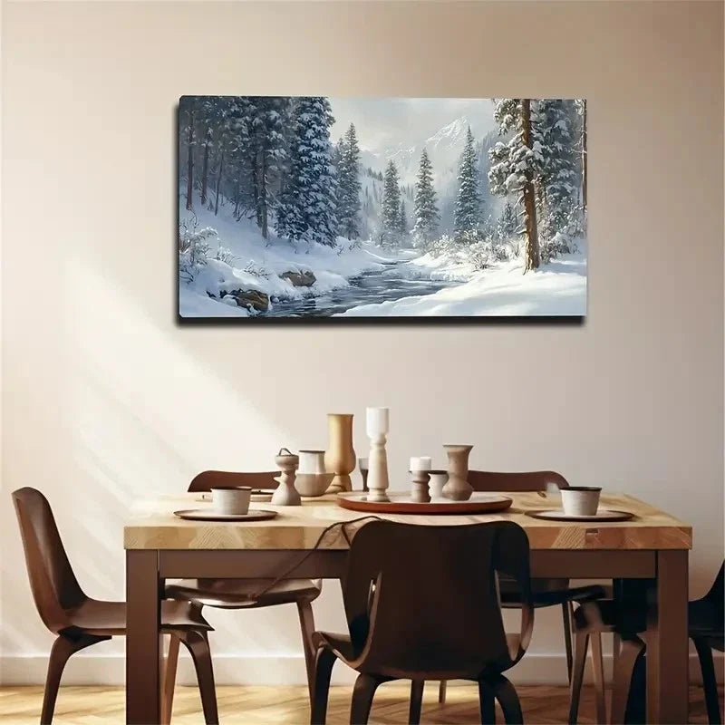 Serene Winter Snows Cape Trees Wall Art Canvas Office Home Room Framed 120x60cm