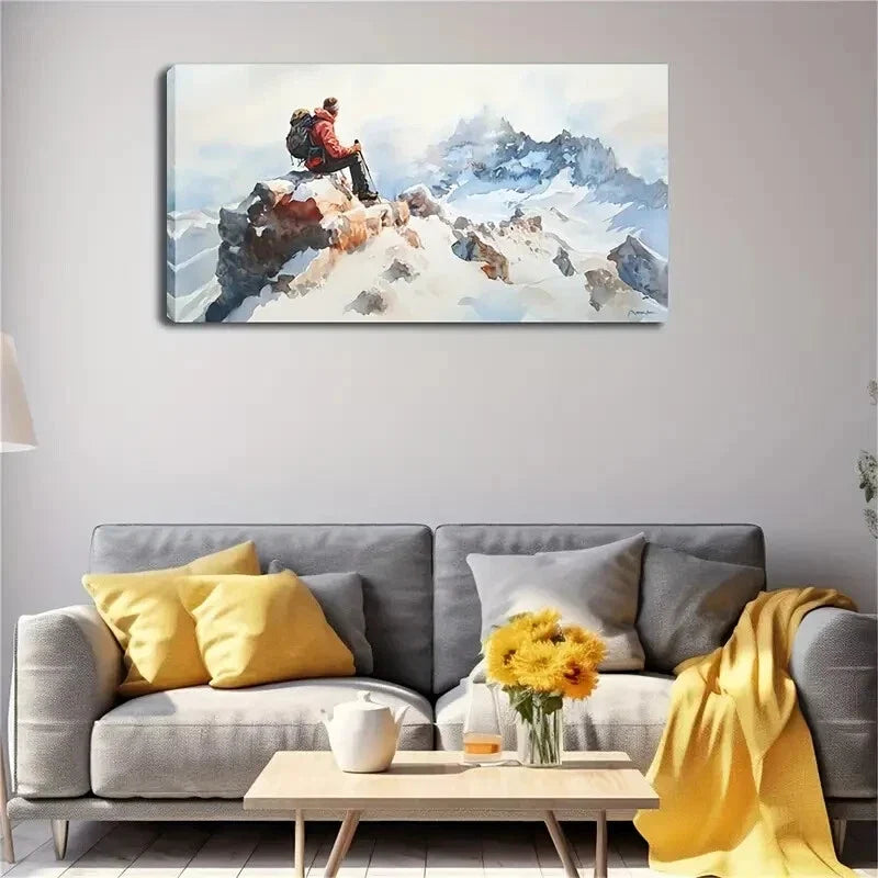 Mountain Climber with Backpack Wall Art Canvas Office Home Room Framed 120x60cm