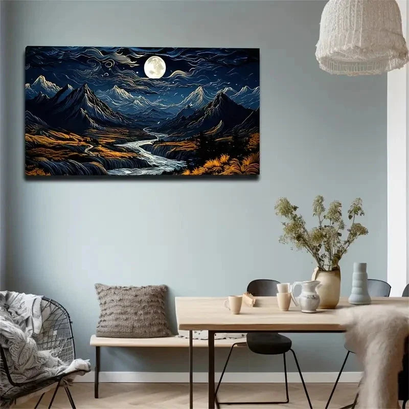Mountain River Suitable Wall Art Canvas Office Home Room Framed 80x45cm