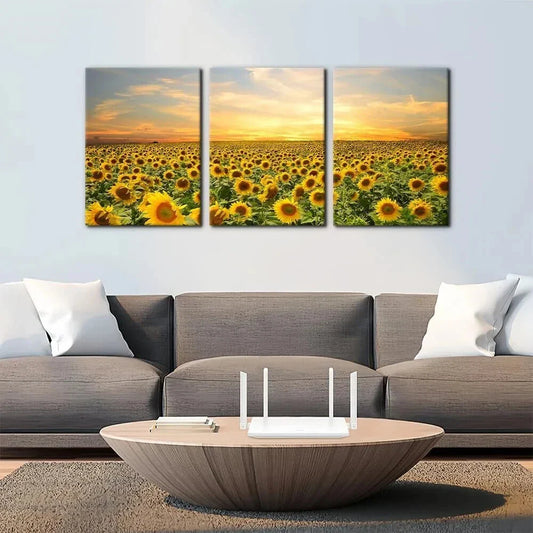 3pcs Yellow Sunflowers Modern Artwork Metal Print Ready to Hang Art