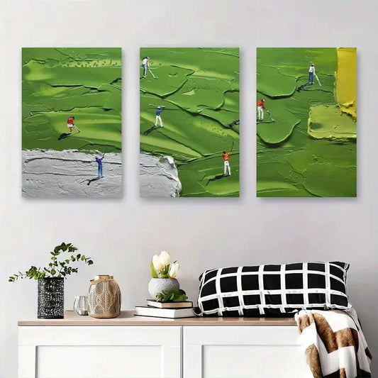 3pcs Modern Abstract Landscape with Colorful Golf Metal Print Ready to Hang Art