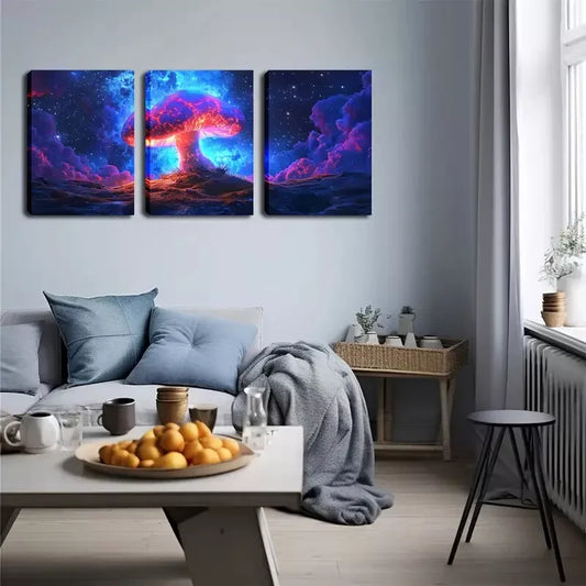 3pcs A Magical, Glowing Mushroom Wall Art Set Canvas Framed 40x60cm - High Quality Print 100% Australian Made Wall Canvas Ready to Hang