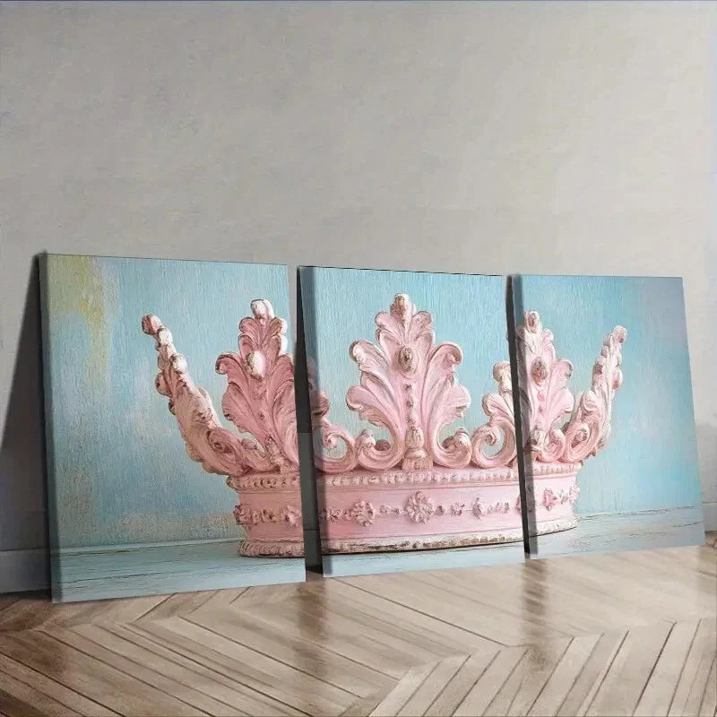 3pcs Pink Crown Design,Wall Art Set Canvas Framed 40x60cm - High Quality Print 100% Australian Made Wall Canvas Ready to Hang