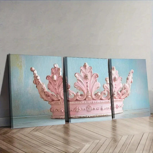 3pcs Pink Crown Design,Wall Art Set Canvas Framed 40x60cm - High Quality Print 100% Australian Made Wall Canvas Ready to Hang