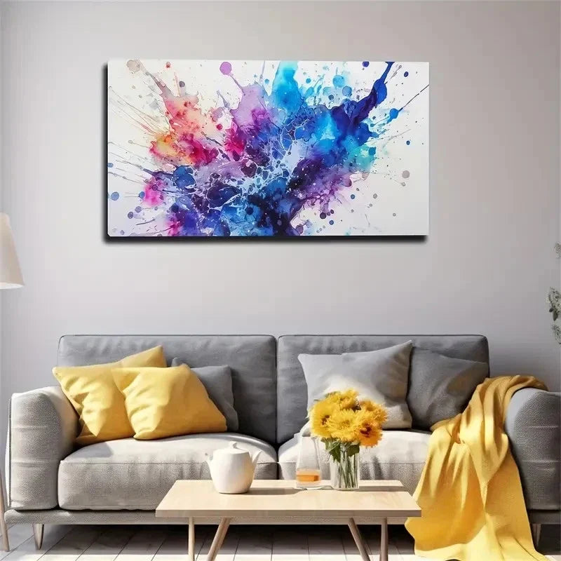 Vibrant Blue Purple & Pink Wall Art Canvas Office Home Room Framed 80x45cm