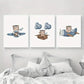 3pcs Watercolor Plane Painting Metal Print Ready to Hang Art