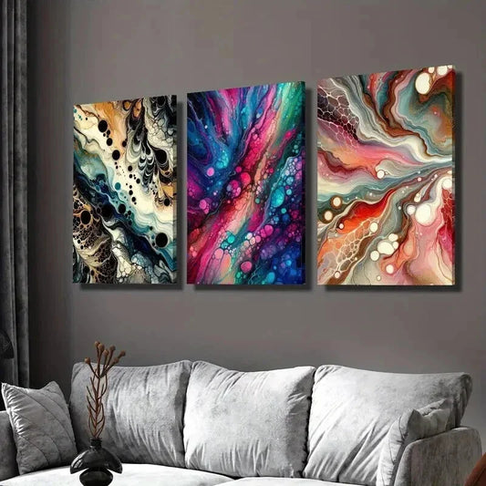 3pcs Abstract Gradient Fluid Bubble Wall Art Set Canvas Framed 40x60cm - High Quality Print 100% Australian Made Wall Canvas Ready to Hang