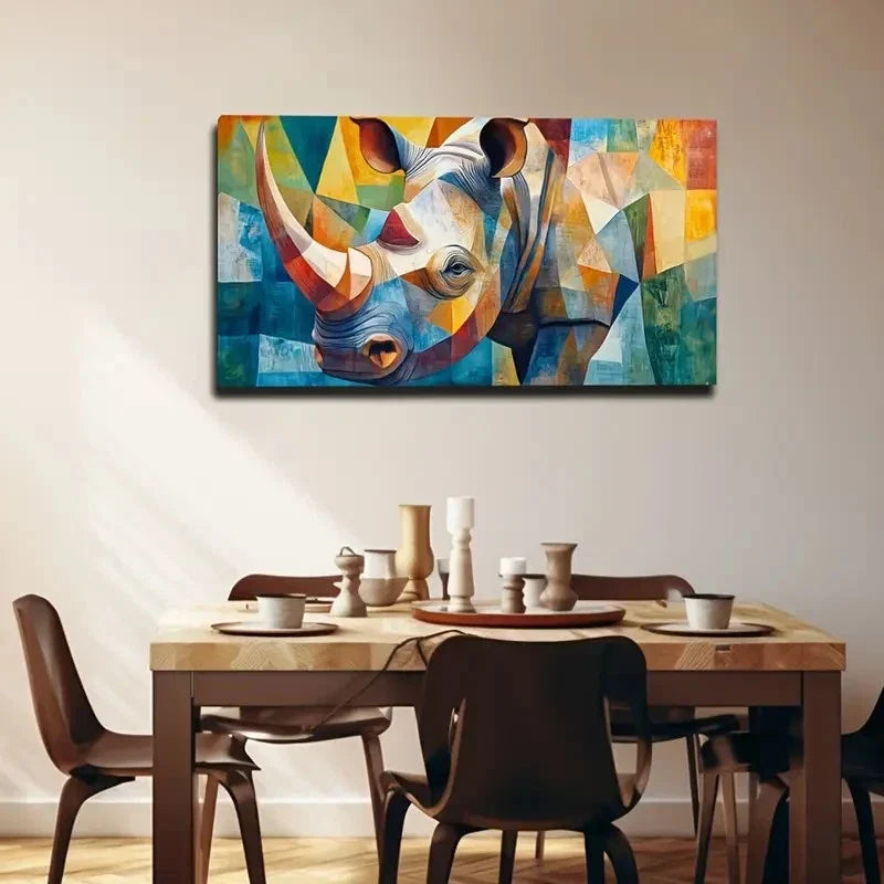 Large Rhinoceros Horn Wall Art Canvas Office Home Room Framed 80x45cm