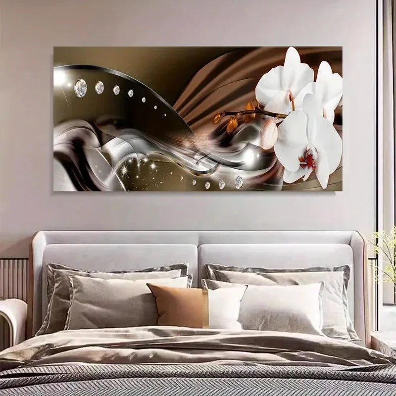 Elegant White Orchids Nature Wall Art Canvas Office Home Room Framed 80x45cm