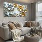 Modern Floral Golden & Silver Wall Art wall canvas office home room framed 120x60cm