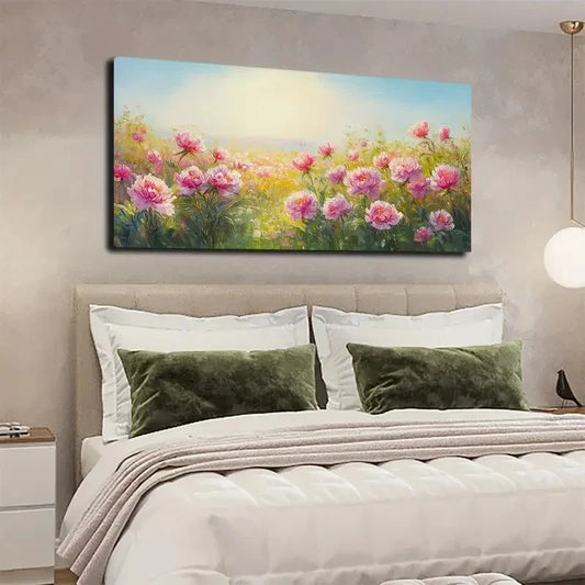 Vibrant Meadow With Pink Wall Art canvas office home room framed 120x60cm