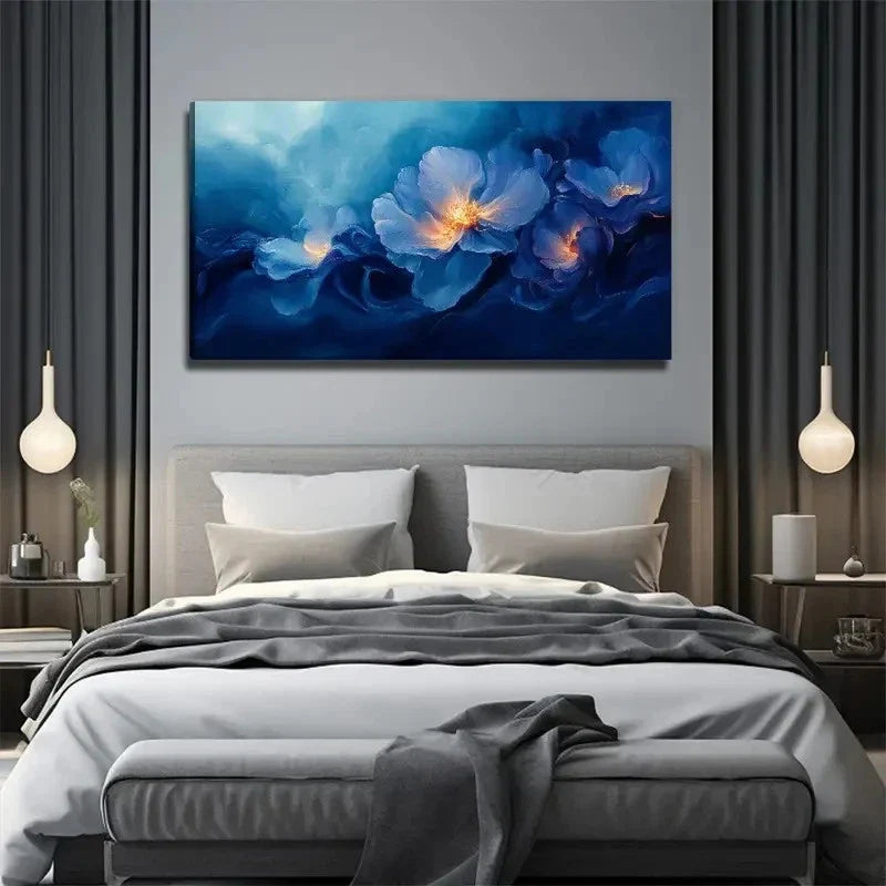 Blue Hibiscus Flower Wall Art Canvas Office Home Room Framed 120x60cm