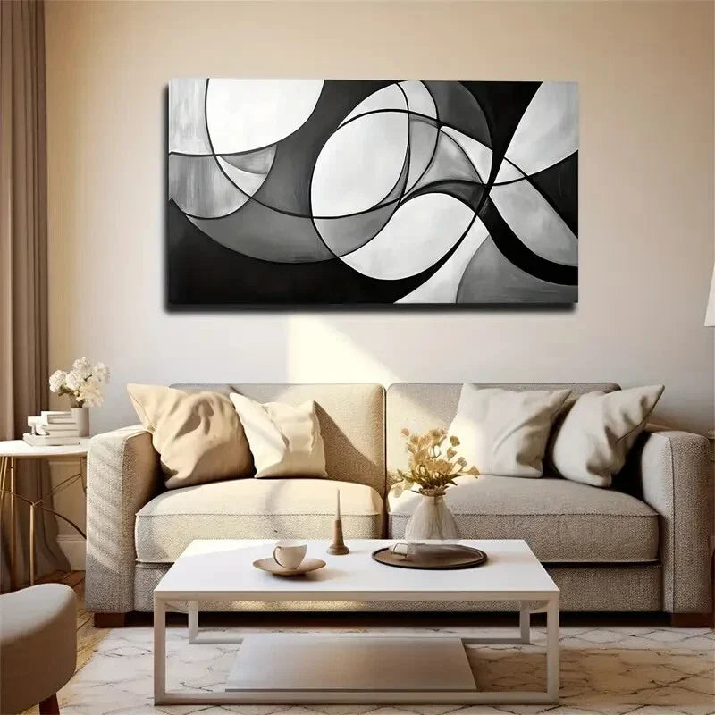 White & Gray Abstract Fluid Wall Art Canvas Office Home Room Framed 120x60cm